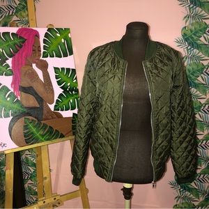 Baccini Olive Green Quilted Bomber Jacket